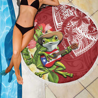 Puerto Rico Coqui Frog Beach Blanket Tropical Flowers Polynesian Style - Wonder Print Shop