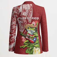 Puerto Rico Coqui Frog Blazer Tropical Flowers Polynesian Style - Wonder Print Shop