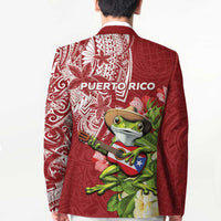 Puerto Rico Coqui Frog Blazer Tropical Flowers Polynesian Style - Wonder Print Shop