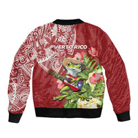 Puerto Rico Coqui Frog Bomber Jacket Tropical Flowers Polynesian Style - Wonder Print Shop