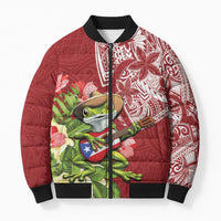Puerto Rico Coqui Frog Bomber Puffer Jacket Tropical Flowers Polynesian Style - Wonder Print Shop