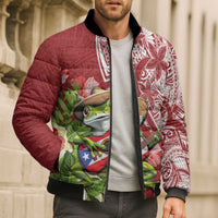 Puerto Rico Coqui Frog Bomber Puffer Jacket Tropical Flowers Polynesian Style - Wonder Print Shop