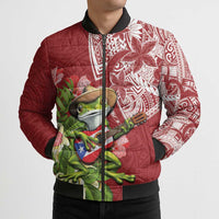 Puerto Rico Coqui Frog Bomber Puffer Jacket Tropical Flowers Polynesian Style - Wonder Print Shop