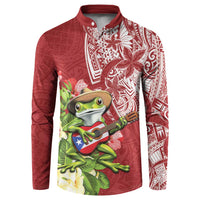 Puerto Rico Coqui Frog Button Sweatshirt Tropical Flowers Polynesian Style - Wonder Print Shop