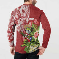 Puerto Rico Coqui Frog Button Sweatshirt Tropical Flowers Polynesian Style - Wonder Print Shop