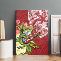 Puerto Rico Coqui Frog Canvas Wall Art Tropical Flowers Polynesian Style - Wonder Print Shop