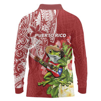 Puerto Rico Coqui Frog Long Sleeve Polo Shirt Tropical Flowers Polynesian Style - Wonder Print Shop