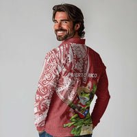 Puerto Rico Coqui Frog Long Sleeve Polo Shirt Tropical Flowers Polynesian Style - Wonder Print Shop