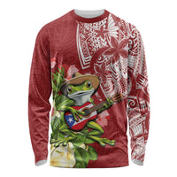 Puerto Rico Coqui Frog Long Sleeve Shirt Tropical Flowers Polynesian Style - Wonder Print Shop