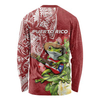 Puerto Rico Coqui Frog Long Sleeve Shirt Tropical Flowers Polynesian Style - Wonder Print Shop