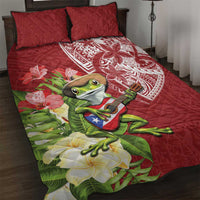Puerto Rico Coqui Frog Quilt Bed Set Tropical Flowers Polynesian Style - Wonder Print Shop