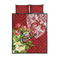 Puerto Rico Coqui Frog Quilt Bed Set Tropical Flowers Polynesian Style - Wonder Print Shop