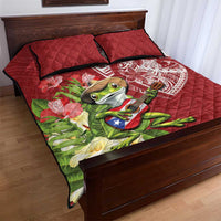 Puerto Rico Coqui Frog Quilt Bed Set Tropical Flowers Polynesian Style - Wonder Print Shop