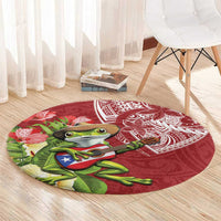 Puerto Rico Coqui Frog Round Carpet Tropical Flowers Polynesian Style - Wonder Print Shop