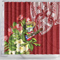 Puerto Rico Coqui Frog Shower Curtain Tropical Flowers Polynesian Style - Wonder Print Shop