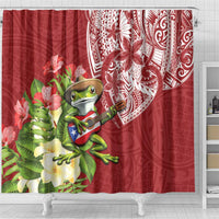 Puerto Rico Coqui Frog Shower Curtain Tropical Flowers Polynesian Style - Wonder Print Shop