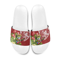 Puerto Rico Coqui Frog Slide Sandals Tropical Flowers Polynesian Style - Wonder Print Shop