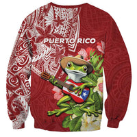 Puerto Rico Coqui Frog Sweatshirt Tropical Flowers Polynesian Style - Wonder Print Shop