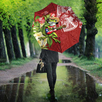 Puerto Rico Coqui Frog Umbrella Tropical Flowers Polynesian Style - Wonder Print Shop