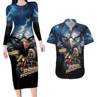 American Indian Legendary Motorcycle Couples Matching Long Sleeve Bodycon Dress and Hawaiian Shirt Native American Retro Rider - Wonder Print Shop
