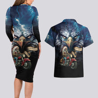 American Indian Legendary Motorcycle Couples Matching Long Sleeve Bodycon Dress and Hawaiian Shirt Native American Retro Rider - Wonder Print Shop