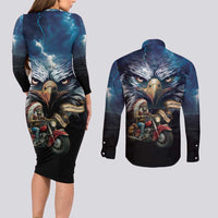 American Indian Legendary Motorcycle Couples Matching Long Sleeve Bodycon Dress and Long Sleeve Button Shirt Native American Retro Rider - Wonder Print Shop