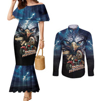American Indian Legendary Motorcycle Couples Matching Mermaid Dress and Long Sleeve Button Shirt Native American Retro Rider - Wonder Print Shop