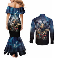 American Indian Legendary Motorcycle Couples Matching Mermaid Dress and Long Sleeve Button Shirt Native American Retro Rider - Wonder Print Shop