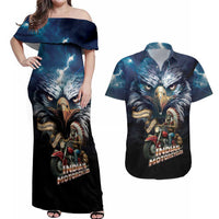 American Indian Legendary Motorcycle Couples Matching Off Shoulder Maxi Dress and Hawaiian Shirt Native American Retro Rider - Wonder Print Shop