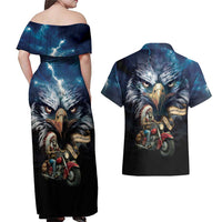 American Indian Legendary Motorcycle Couples Matching Off Shoulder Maxi Dress and Hawaiian Shirt Native American Retro Rider - Wonder Print Shop