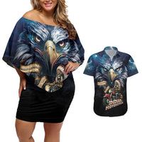 American Indian Legendary Motorcycle Couples Matching Off Shoulder Short Dress and Hawaiian Shirt Native American Retro Rider - Wonder Print Shop