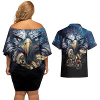 American Indian Legendary Motorcycle Couples Matching Off Shoulder Short Dress and Hawaiian Shirt Native American Retro Rider - Wonder Print Shop