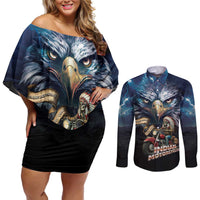 American Indian Legendary Motorcycle Couples Matching Off Shoulder Short Dress and Long Sleeve Button Shirt Native American Retro Rider - Wonder Print Shop