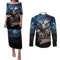American Indian Legendary Motorcycle Couples Matching Puletasi and Long Sleeve Button Shirt Native American Retro Rider - Wonder Print Shop