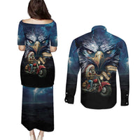 American Indian Legendary Motorcycle Couples Matching Puletasi and Long Sleeve Button Shirt Native American Retro Rider - Wonder Print Shop