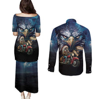 American Indian Legendary Motorcycle Couples Matching Puletasi and Long Sleeve Button Shirt Native American Retro Rider - Wonder Print Shop