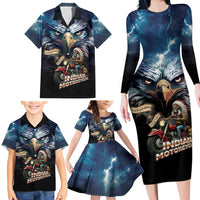 American Indian Legendary Motorcycle Family Matching Long Sleeve Bodycon Dress and Hawaiian Shirt Native American Retro Rider - Wonder Print Shop
