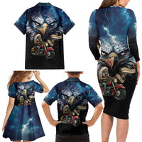 American Indian Legendary Motorcycle Family Matching Long Sleeve Bodycon Dress and Hawaiian Shirt Native American Retro Rider - Wonder Print Shop