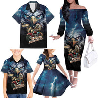 American Indian Legendary Motorcycle Family Matching Off The Shoulder Long Sleeve Dress and Hawaiian Shirt Native American Retro Rider - Wonder Print Shop