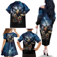 American Indian Legendary Motorcycle Family Matching Off The Shoulder Long Sleeve Dress and Hawaiian Shirt Native American Retro Rider - Wonder Print Shop