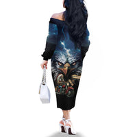 American Indian Legendary Motorcycle Family Matching Off The Shoulder Long Sleeve Dress and Hawaiian Shirt Native American Retro Rider - Wonder Print Shop