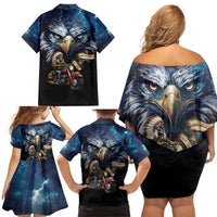 American Indian Legendary Motorcycle Family Matching Off Shoulder Short Dress and Hawaiian Shirt Native American Retro Rider - Wonder Print Shop