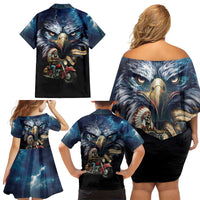 American Indian Legendary Motorcycle Family Matching Off Shoulder Short Dress and Hawaiian Shirt Native American Retro Rider - Wonder Print Shop