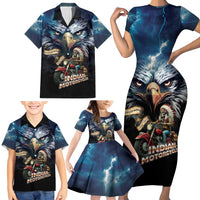American Indian Legendary Motorcycle Family Matching Short Sleeve Bodycon Dress and Hawaiian Shirt Native American Retro Rider - Wonder Print Shop