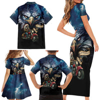 American Indian Legendary Motorcycle Family Matching Short Sleeve Bodycon Dress and Hawaiian Shirt Native American Retro Rider - Wonder Print Shop