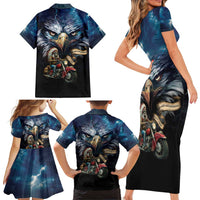 American Indian Legendary Motorcycle Family Matching Short Sleeve Bodycon Dress and Hawaiian Shirt Native American Retro Rider - Wonder Print Shop