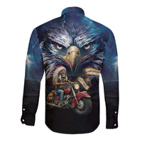 American Indian Legendary Motorcycle Long Sleeve Button Shirt Native American Retro Rider - Wonder Print Shop