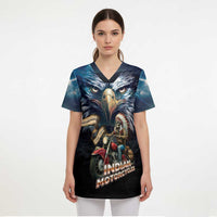 American Indian Legendary Motorcycle Scrub Top Native American Retro Rider - Wonder Print Shop