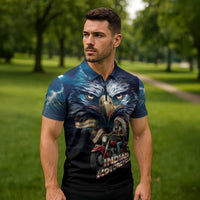American Indian Legendary Motorcycle Zipper Polo Shirt Native American Retro Rider - Wonder Print Shop