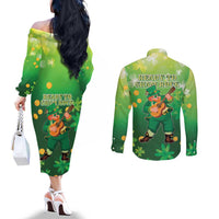 St Patrick's Day Couples Matching Off The Shoulder Long Sleeve Dress and Long Sleeve Button Shirt Ready To Shamrock